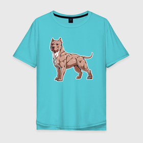 Мужская футболка хлопок Oversize с принтом Американский пёс булли в Белгороде, 100% хлопок | свободный крой, круглый ворот, “спинка” длиннее передней части | Тематика изображения на принте: 