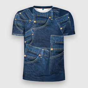 Мужская футболка 3D Slim с принтом Джинсовка jeans в Петрозаводске, 100% полиэстер с улучшенными характеристиками | приталенный силуэт, круглая горловина, широкие плечи, сужается к линии бедра | Тематика изображения на принте: 