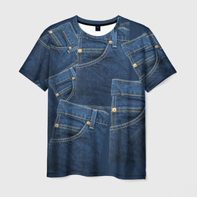 Мужская футболка 3D с принтом Джинсовка jeans , 100% полиэфир | прямой крой, круглый вырез горловины, длина до линии бедер | Тематика изображения на принте: 