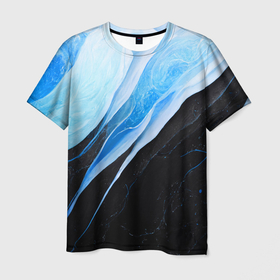 Мужская футболка 3D с принтом Тёмно синий мрамор в Екатеринбурге, 100% полиэфир | прямой крой, круглый вырез горловины, длина до линии бедер | 