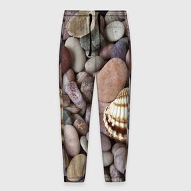 Мужские брюки 3D с принтом Морские камни и ракушки в Новосибирске, 100% полиэстер | манжеты по низу, эластичный пояс регулируется шнурком, по бокам два кармана без застежек, внутренняя часть кармана из мелкой сетки | 