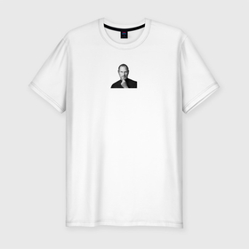Мужская футболка хлопок Slim с принтом Стив Джобс   фото в Петрозаводске, 92% хлопок, 8% лайкра | приталенный силуэт, круглый вырез ворота, длина до линии бедра, короткий рукав | Тематика изображения на принте: 