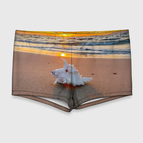 Мужские купальные плавки 3D с принтом Ракушка на песочном берегу тихого океана в Курске, Полиэстер 85%, Спандекс 15% |  | Тематика изображения на принте: 