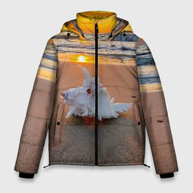 Мужская зимняя куртка 3D с принтом Ракушка на песочном берегу тихого океана в Екатеринбурге, верх — 100% полиэстер; подкладка — 100% полиэстер; утеплитель — 100% полиэстер | длина ниже бедра, свободный силуэт Оверсайз. Есть воротник-стойка, отстегивающийся капюшон и ветрозащитная планка. 

Боковые карманы с листочкой на кнопках и внутренний карман на молнии. | 