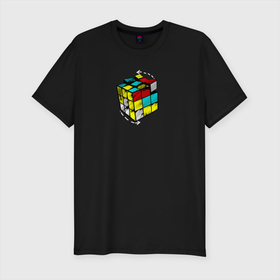 Мужская футболка хлопок Slim с принтом Кубик Рубика в Санкт-Петербурге, 92% хлопок, 8% лайкра | приталенный силуэт, круглый вырез ворота, длина до линии бедра, короткий рукав | 