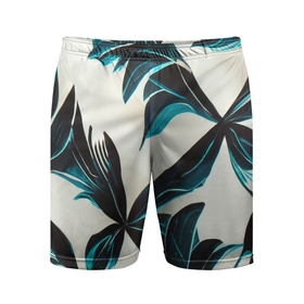 Мужские шорты спортивные с принтом Листья тропические тёмно синие в Курске,  |  | Тематика изображения на принте: 