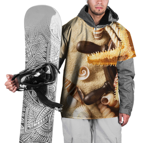 Накидка на куртку 3D с принтом Корабельный штурвал, морская звезда, ракушки на песке в Екатеринбурге, 100% полиэстер |  | 