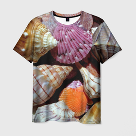Мужская футболка 3D с принтом Композиция из океанских ракушек в Санкт-Петербурге, 100% полиэфир | прямой крой, круглый вырез горловины, длина до линии бедер | Тематика изображения на принте: 