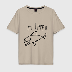Мужская футболка хлопок Oversize с принтом Kurt Cobain Flipper в Екатеринбурге, 100% хлопок | свободный крой, круглый ворот, “спинка” длиннее передней части | 