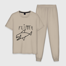 Мужская пижама хлопок с принтом Kurt Cobain Flipper в Петрозаводске, 100% хлопок | брюки и футболка прямого кроя, без карманов, на брюках мягкая резинка на поясе и по низу штанин
 | 