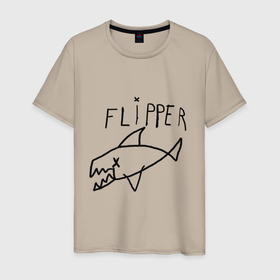 Мужская футболка хлопок с принтом Kurt Cobain Flipper в Белгороде, 100% хлопок | прямой крой, круглый вырез горловины, длина до линии бедер, слегка спущенное плечо. | Тематика изображения на принте: 