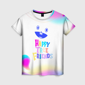Женская футболка 3D с принтом Happy Three Friends   абстракция в Санкт-Петербурге, 100% полиэфир ( синтетическое хлопкоподобное полотно) | прямой крой, круглый вырез горловины, длина до линии бедер | 