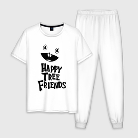 Мужская пижама хлопок с принтом Happy Three Friends   LOGO в Санкт-Петербурге, 100% хлопок | брюки и футболка прямого кроя, без карманов, на брюках мягкая резинка на поясе и по низу штанин
 | 