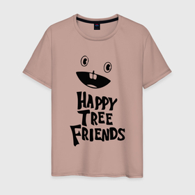 Мужская футболка хлопок с принтом Happy Three Friends   LOGO в Санкт-Петербурге, 100% хлопок | прямой крой, круглый вырез горловины, длина до линии бедер, слегка спущенное плечо. | 