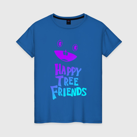 Женская футболка хлопок с принтом Happy Three Friends   NEON в Санкт-Петербурге, 100% хлопок | прямой крой, круглый вырез горловины, длина до линии бедер, слегка спущенное плечо | 