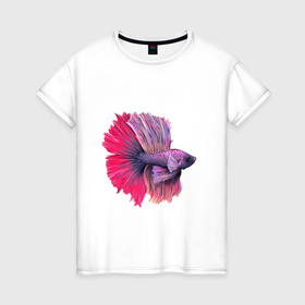 Женская футболка хлопок с принтом Японская цветная рыбка , 100% хлопок | прямой крой, круглый вырез горловины, длина до линии бедер, слегка спущенное плечо | Тематика изображения на принте: 