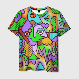 Мужская футболка 3D с принтом Яркая психоделическая картинка , 100% полиэфир | прямой крой, круглый вырез горловины, длина до линии бедер | 
