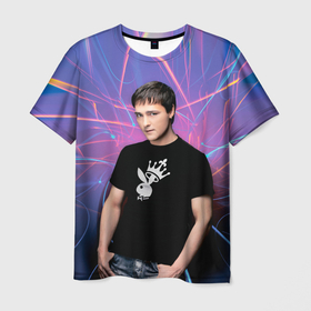 Мужская футболка 3D с принтом Юрий Шатунов на неоновом фоне в Кировске, 100% полиэфир | прямой крой, круглый вырез горловины, длина до линии бедер | 