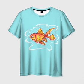 Мужская футболка 3D с принтом Загадай желание: Золотая рыбка , 100% полиэфир | прямой крой, круглый вырез горловины, длина до линии бедер | 