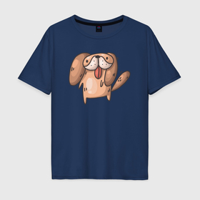 Мужская футболка хлопок Oversize с принтом Маленькая довольная собачка в Тюмени, 100% хлопок | свободный крой, круглый ворот, “спинка” длиннее передней части | 