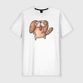 Мужская футболка хлопок Slim с принтом Маленькая довольная собачка в Белгороде, 92% хлопок, 8% лайкра | приталенный силуэт, круглый вырез ворота, длина до линии бедра, короткий рукав | 