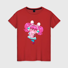 Женская футболка хлопок с принтом Маленькая девочка с розовыми волосами в Петрозаводске, 100% хлопок | прямой крой, круглый вырез горловины, длина до линии бедер, слегка спущенное плечо | 
