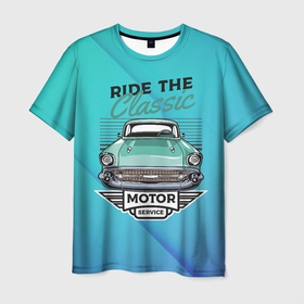 Мужская футболка 3D с принтом Ride the classic   ретро авто в Екатеринбурге, 100% полиэфир | прямой крой, круглый вырез горловины, длина до линии бедер | Тематика изображения на принте: 