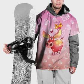 Накидка на куртку 3D с принтом Свинка с большими ушами и с бабочкой в Петрозаводске, 100% полиэстер |  | Тематика изображения на принте: 
