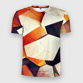 Мужская футболка 3D Slim с принтом Объёмная геометрическая абстракция в Тюмени, 100% полиэстер с улучшенными характеристиками | приталенный силуэт, круглая горловина, широкие плечи, сужается к линии бедра | Тематика изображения на принте: 
