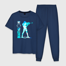Мужская пижама хлопок с принтом Биатлон спортсмен в Петрозаводске, 100% хлопок | брюки и футболка прямого кроя, без карманов, на брюках мягкая резинка на поясе и по низу штанин
 | 