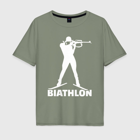 Мужская футболка хлопок Oversize с принтом Биатлонист в положении стоя в Белгороде, 100% хлопок | свободный крой, круглый ворот, “спинка” длиннее передней части | 