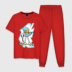 Мужская пижама хлопок с принтом Мультяшный биатлонист в Петрозаводске, 100% хлопок | брюки и футболка прямого кроя, без карманов, на брюках мягкая резинка на поясе и по низу штанин
 | 