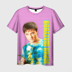Мужская футболка 3D с принтом Юрий Шатунов с белой розой в Петрозаводске, 100% полиэфир | прямой крой, круглый вырез горловины, длина до линии бедер | Тематика изображения на принте: 