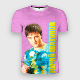 Мужская футболка 3D Slim с принтом Юрий Шатунов с белой розой в Кировске, 100% полиэстер с улучшенными характеристиками | приталенный силуэт, круглая горловина, широкие плечи, сужается к линии бедра | 