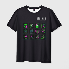 Мужская футболка 3D с принтом STALKER Стикеры Припять в Кировске, 100% полиэфир | прямой крой, круглый вырез горловины, длина до линии бедер | 
