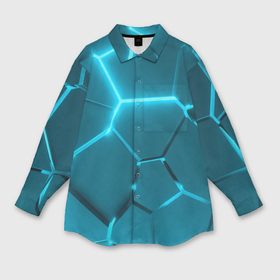 Мужская рубашка oversize 3D с принтом Ледяные неоновые геометрические плиты в Кировске,  |  | Тематика изображения на принте: 