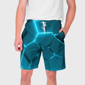Мужские шорты 3D с принтом Ледяные неоновые геометрические плиты в Екатеринбурге,  полиэстер 100% | прямой крой, два кармана без застежек по бокам. Мягкая трикотажная резинка на поясе, внутри которой широкие завязки. Длина чуть выше колен | 