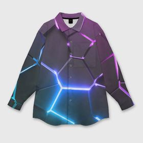Мужская рубашка oversize 3D с принтом Фиолетовый градиент   неоновые геометрические плиты в Екатеринбурге,  |  | Тематика изображения на принте: 