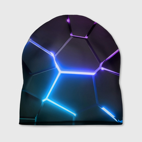 Шапка 3D с принтом Фиолетовый градиент   неоновые геометрические плиты в Екатеринбурге, 100% полиэстер | универсальный размер, печать по всей поверхности изделия | Тематика изображения на принте: 
