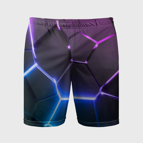 Мужские шорты спортивные с принтом Фиолетовый градиент   неоновые геометрические плиты в Екатеринбурге,  |  | Тематика изображения на принте: 