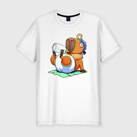 Мужская футболка хлопок Slim с принтом Новорождённая капибара с соской в Курске, 92% хлопок, 8% лайкра | приталенный силуэт, круглый вырез ворота, длина до линии бедра, короткий рукав | 