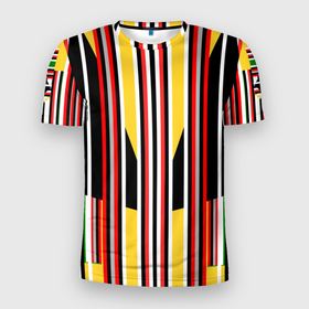 Мужская футболка 3D Slim с принтом Геометрические цветные фигуры полосы geometry в Белгороде, 100% полиэстер с улучшенными характеристиками | приталенный силуэт, круглая горловина, широкие плечи, сужается к линии бедра | Тематика изображения на принте: 