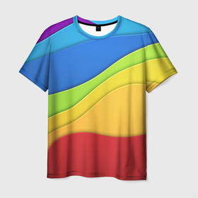 Мужская футболка 3D с принтом Семь цветов радуги в Новосибирске, 100% полиэфир | прямой крой, круглый вырез горловины, длина до линии бедер | 