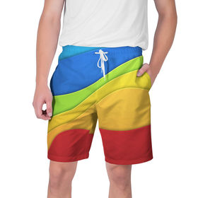 Мужские шорты 3D с принтом Семь цветов радуги в Курске,  полиэстер 100% | прямой крой, два кармана без застежек по бокам. Мягкая трикотажная резинка на поясе, внутри которой широкие завязки. Длина чуть выше колен | 
