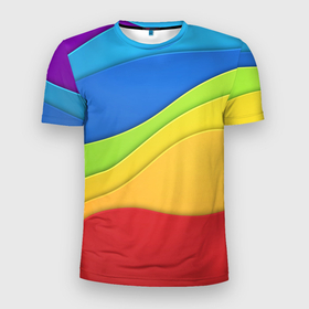 Мужская футболка 3D Slim с принтом Семь цветов радуги в Кировске, 100% полиэстер с улучшенными характеристиками | приталенный силуэт, круглая горловина, широкие плечи, сужается к линии бедра | 