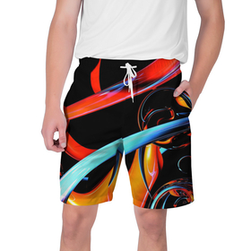 Мужские шорты 3D с принтом Краски и пузыри ,  полиэстер 100% | прямой крой, два кармана без застежек по бокам. Мягкая трикотажная резинка на поясе, внутри которой широкие завязки. Длина чуть выше колен | 