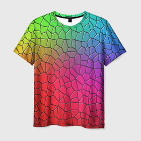 Мужская футболка 3D с принтом Разноцветное витражное стекло в Тюмени, 100% полиэфир | прямой крой, круглый вырез горловины, длина до линии бедер | Тематика изображения на принте: 