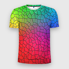 Мужская футболка 3D Slim с принтом Разноцветное витражное стекло в Тюмени, 100% полиэстер с улучшенными характеристиками | приталенный силуэт, круглая горловина, широкие плечи, сужается к линии бедра | Тематика изображения на принте: 
