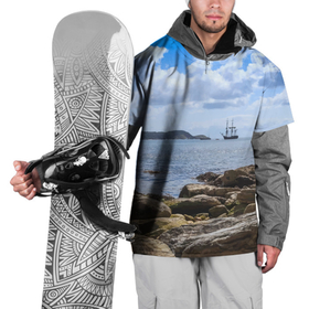 Накидка на куртку 3D с принтом Парусник на горизонте океана в Санкт-Петербурге, 100% полиэстер |  | 