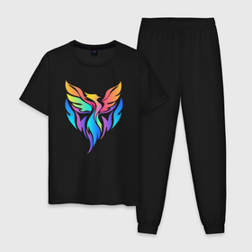 Мужская пижама хлопок с принтом Разноцветная птица минимализм в Курске, 100% хлопок | брюки и футболка прямого кроя, без карманов, на брюках мягкая резинка на поясе и по низу штанин
 | 